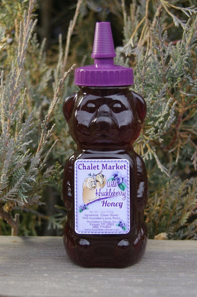 Montana Wild Huckleberry Honey.  12 oz. Squeeze Bear.  Made in Montana.