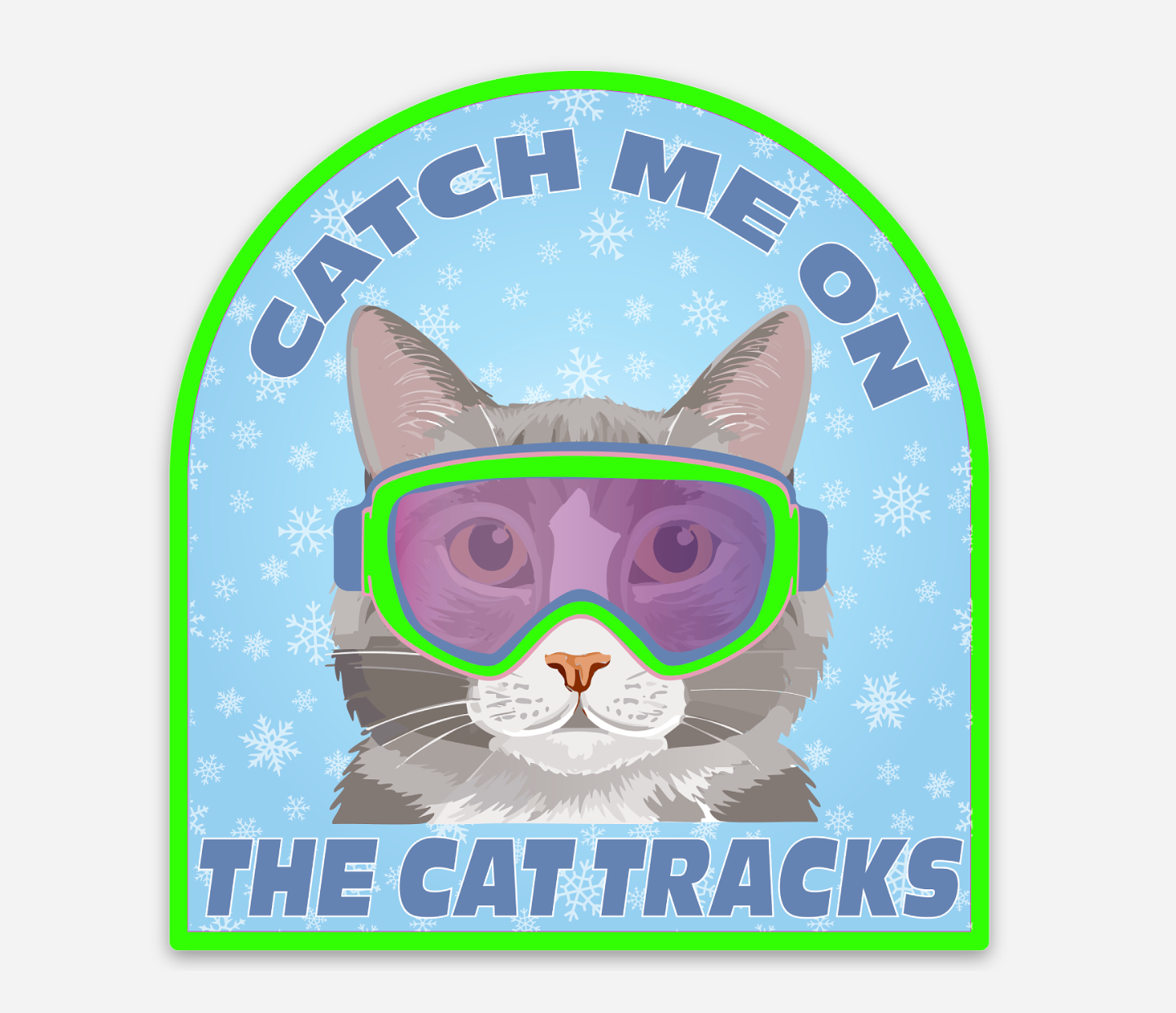 Catch Me On The Cat Tracks Retro Ski Sticker