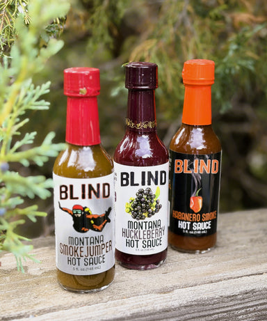 blind hot sauce trio gift set. Made in Montana.