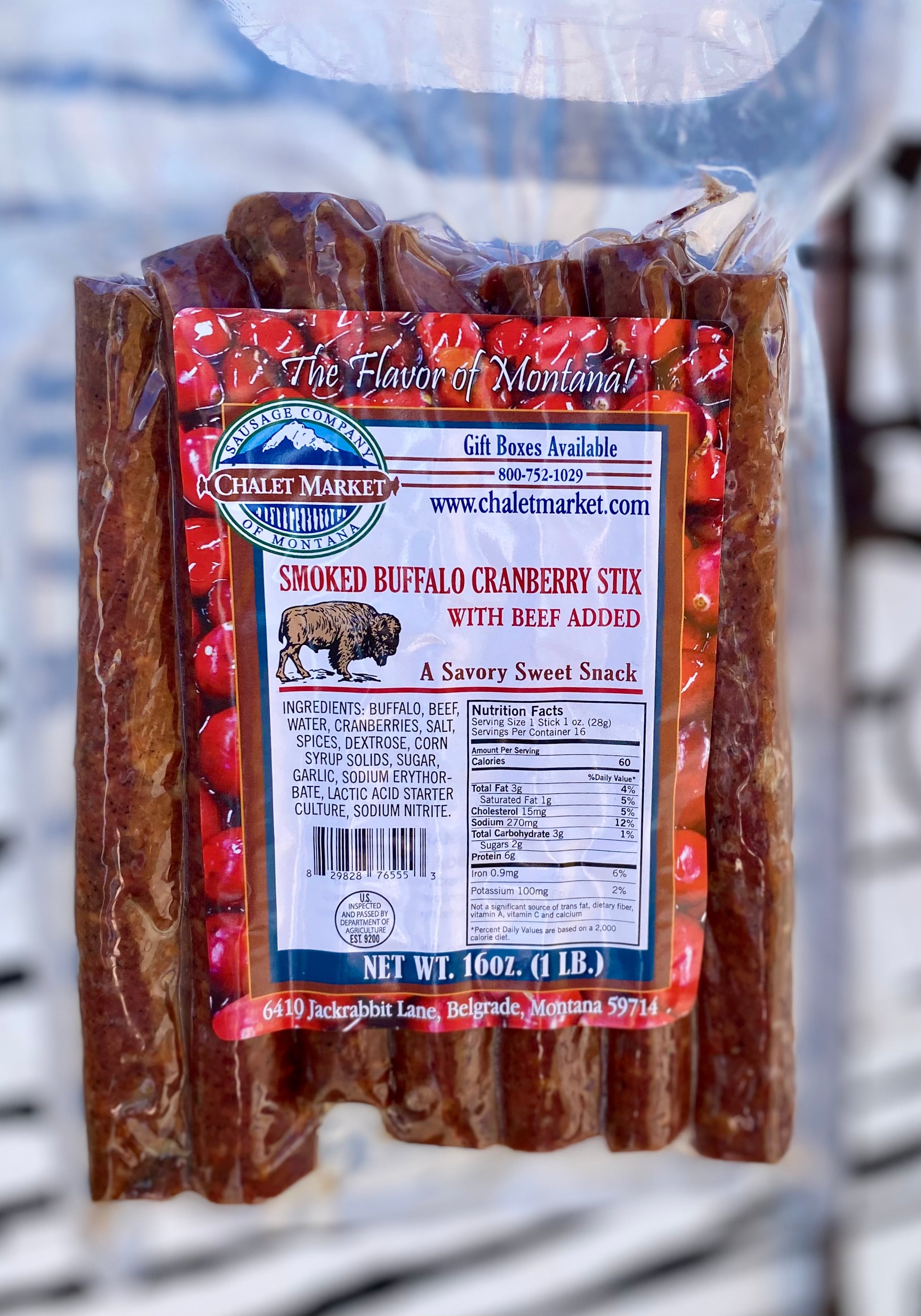 Buffalo Cranberry Snack Stix with Beef Added 1 lb. Package