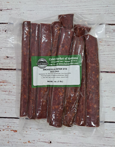 Chalet Market of Montana Smoked Elk Hunter Sticks in a 1 pound package