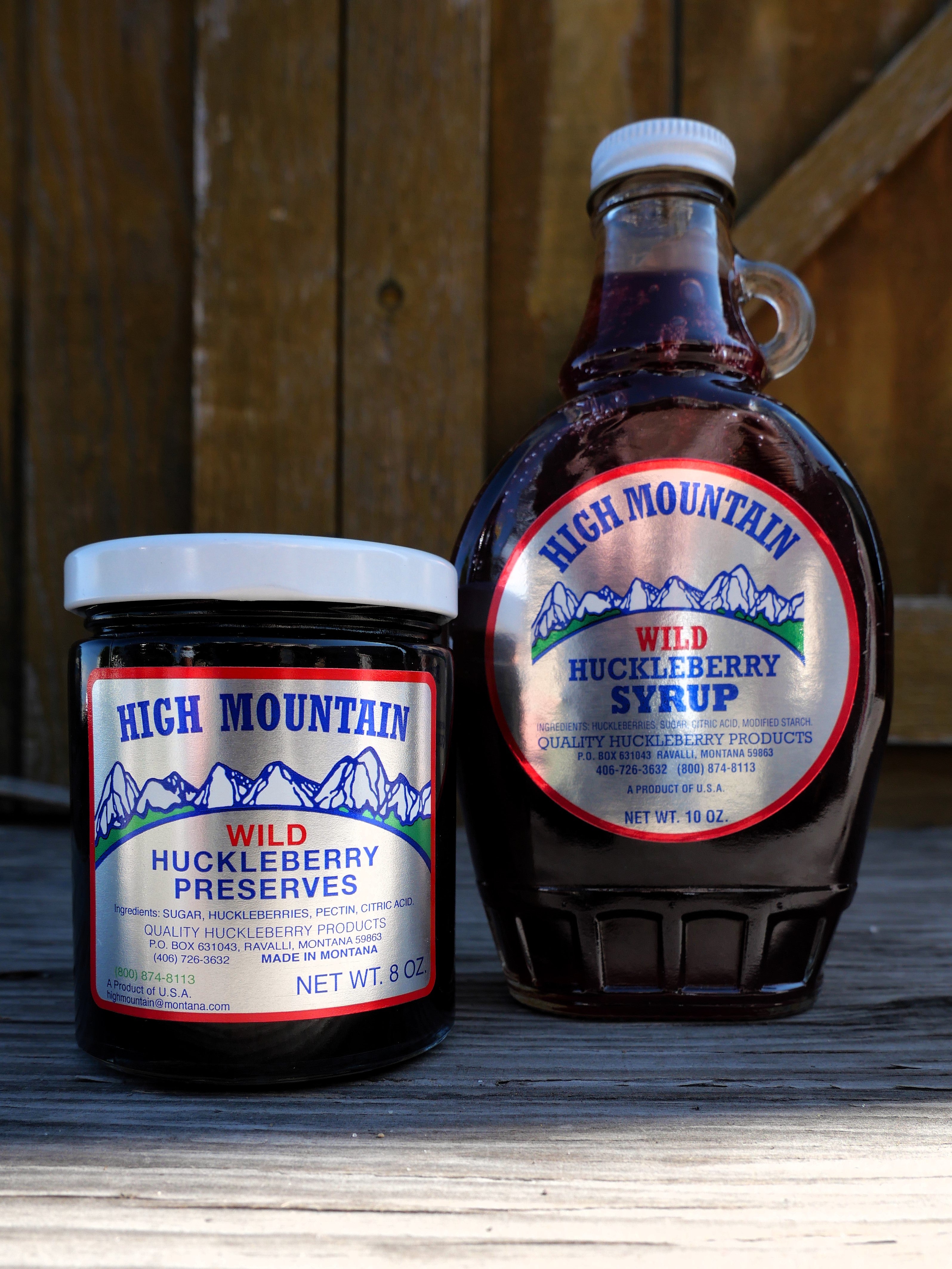 High Mountain Wild Huckleberry Syrup and Preserves Combo