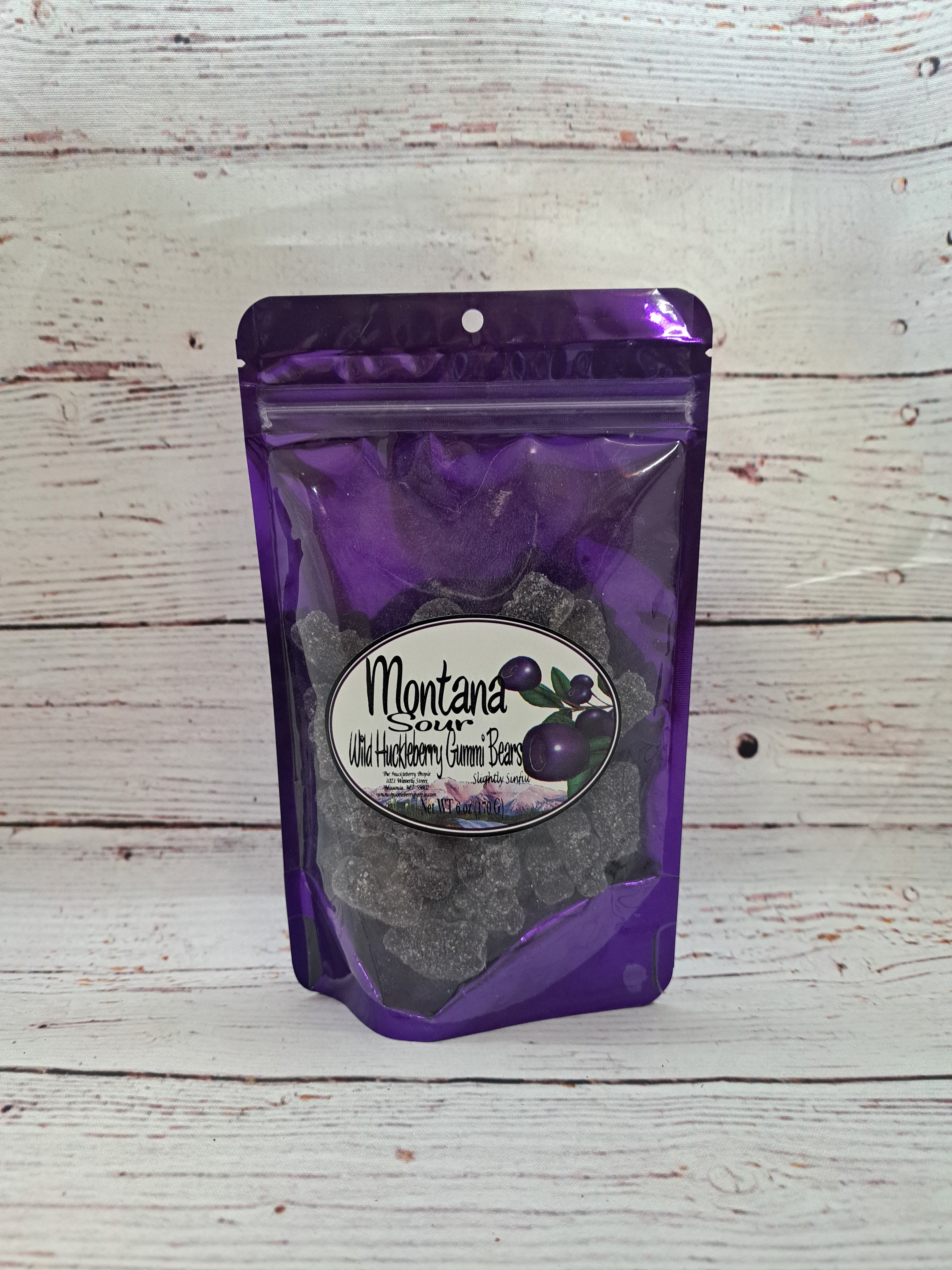 Montana sour Wild Huckleberry Gummy Bears by the Huckleberry People 