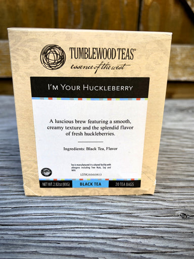 I'm your huckleberry tea. 20 tea bags. Black tea with huckleberry flavoring. Made in Big Timber, MT.