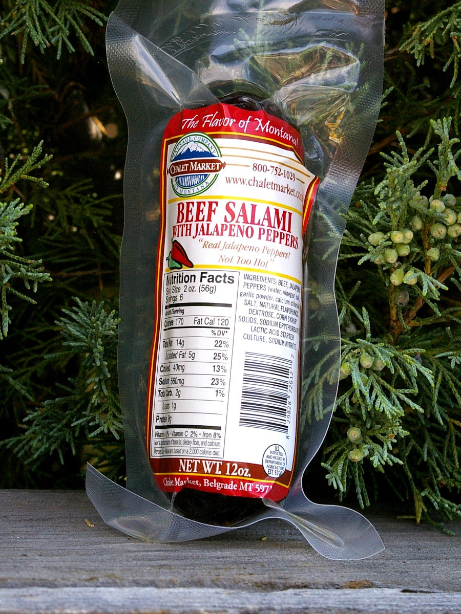 Beef Salami with Jalapeno Peppers 5 oz.  Made in Montana. Montana Made Gifts