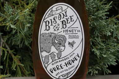 Bison and Bee Pure Honey.  Made in Montana Honey. 1 lb. package
