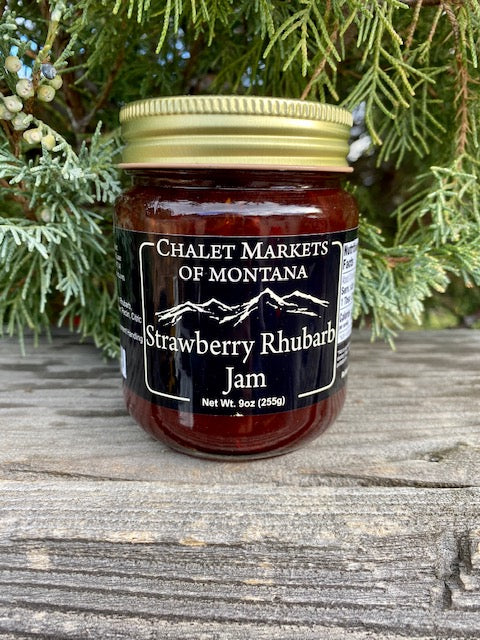 Chalet Markets of Montana Strawberry Rhubarb Jam.  Sweet and tart Montana jam.