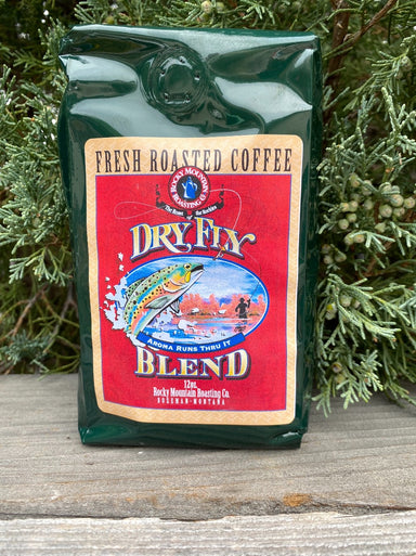 Dry Fly Blend from Rocky Mountain Roasting Company.  Ground Coffee.  12  oz.  Roasted in Belgrade, Montana.