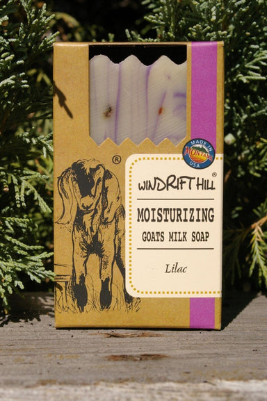 Windrift Hill all natural goat milk soap.  Lilac scent.  5 oz hand-cut soap bar.  Made in Montana.