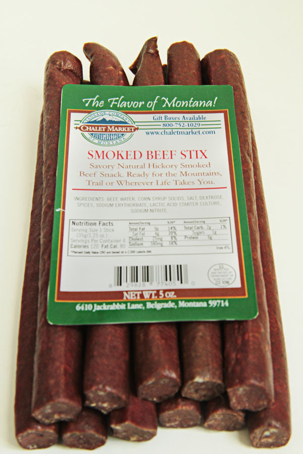 Chalet Market of Montana Smoked Beef Snack Sticks. Made in Montana