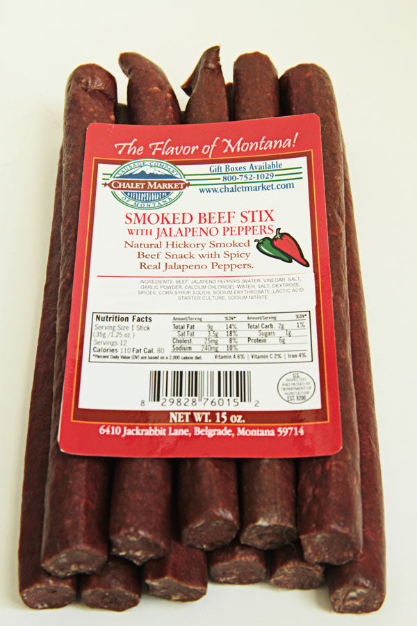 Chalet Market of Montana Smoked Beef Snack Sticks with Jalapeno Peppers